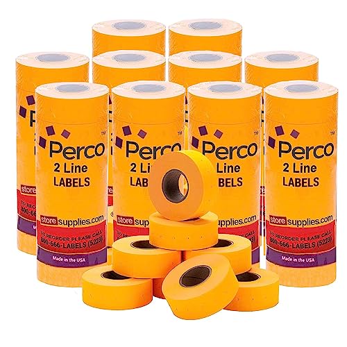 Perco 2 Line Fluorescent Orange Labels - 10 Sleeve, 60,000 Blank Pricing Labels for Perco 2 Line Price and Date Guns