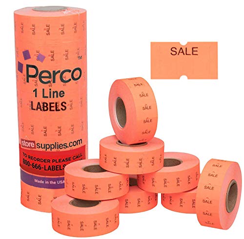 Perco Sale Labels for Perco 1 Line Labeler Gun, Fluorescent Red - 1 Sleeve, 8,000 Labels