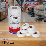 Perco Standard Adhesive White Labels for Meto 622/822 Price Gun - 14 Rolls, 21000 Labels with 1 Inker