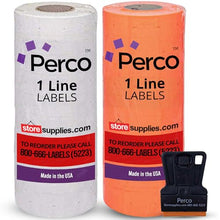 White & Red Pricing Labels for Perco 1 Line Price and Date Gun – One White and One Red Sleeve - 2 Sleeves, 16 Rolls Combo Pack - 16,000 Price Marking Labels – with Label Scraper Included