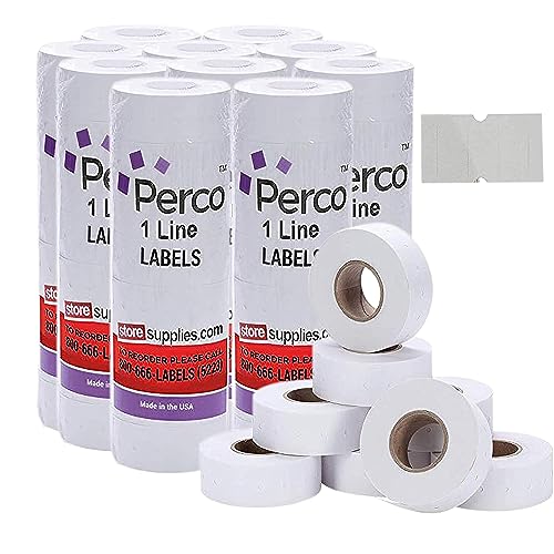 Perco 1 Line Removable Adhesive White Labels - 10 Sleeve, 80,000 Blank Pricing Labels for Perco 1 Line Price and Date Guns