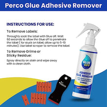 Perco Glue Off Adhesive Remover 3.3 oz With Scraper & Plastic Razor | Glue Remover Spray Effortlessly Erase Adhesive Hassles, & Car Stickers - Your Ultimate Solution for Stubborn Label Sticker Residue