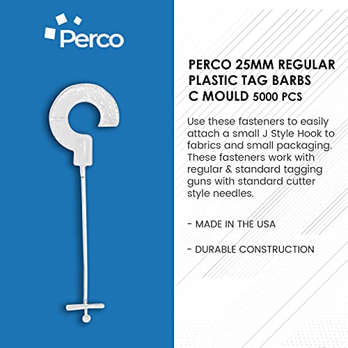 Perco 1 - Inch 25mm J Hook Standard Tagging Attachments Fasteners Tag Pins - 5,000 Barbs