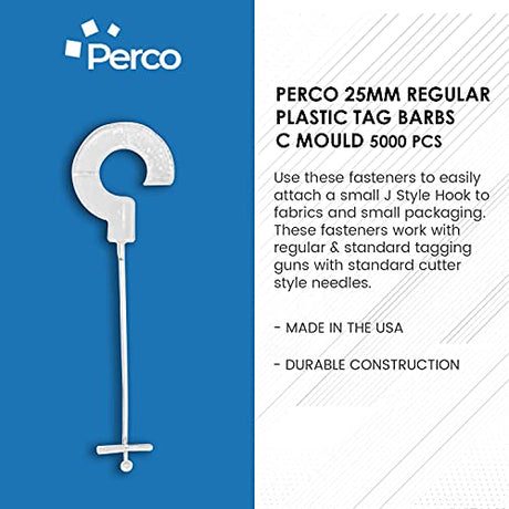 Perco 1 - Inch 25mm J Hook Standard Tagging Attachments Fasteners Tag Pins - 5,000 Barbs