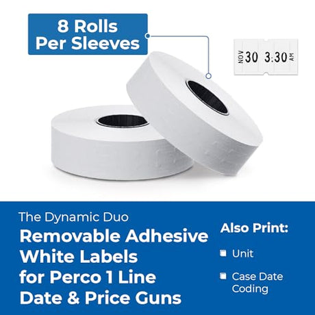 Perco 1 Line Removable Adhesive White Labels - Store Supplies