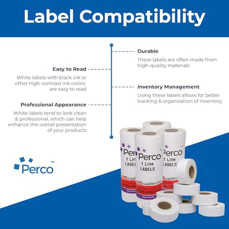 Perco 1 Line Removable Adhesive White Labels - Store Supplies