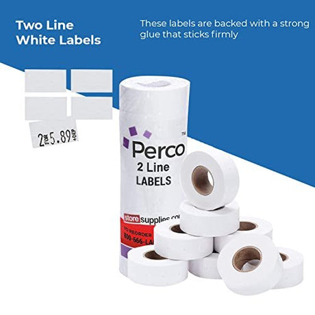 Perco 2 Line Freezer Adhesive White Labels - Store Supplies