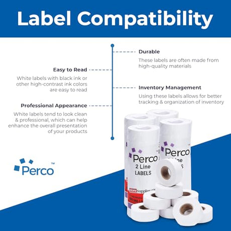 Perco 2 Line Freezer Adhesive White Labels - Store Supplies
