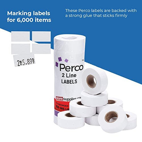 Perco 2 Line Removable Adhesive White Labels - Store Supplies