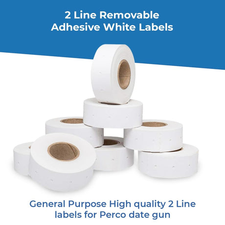 Perco 2 Line Removable Adhesive White Labels - Store Supplies
