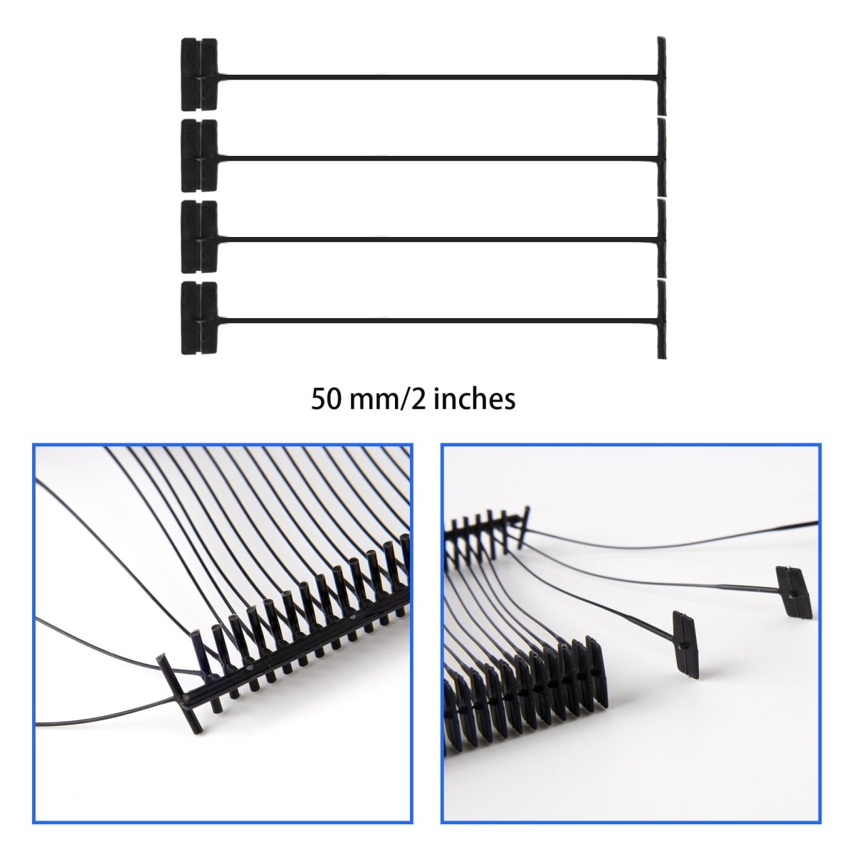 Perco 50mm [2 Inches] Regular Plastic Tag Barbs T Mould Attachments - Compatible with compatible_with_product_page | Color: Black | Quantity: 20,000 Pieces | Adhesive: global.AdhesiveType | SKU: pl-barbs-20k-black | - shop_