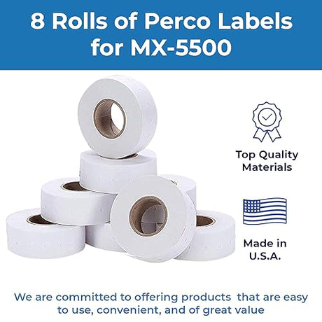 Perco Price Labels For MX - 5500, Towa GS Series & Halmark Model H - 1 Sleeve / 8 Rolls / 8000 Blank Pricing Labels
