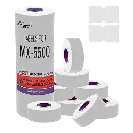 Perco Price Labels For MX - 5500, Towa GS Series & Halmark Model H - 1 Sleeve / 8 Rolls / 8000 Blank Pricing Labels