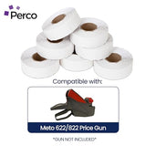 Perco Standard Adhesive White Labels for Meto 622/822 Price Gun - 14 Rolls, 21000 Labels with 1 Inker - Store Supplies
