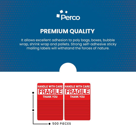 Perco"3 x 2" Inch Fragile Labels Handle with Care Warning Packing Shipping Label - Permanent Adhesive - Store Supplies