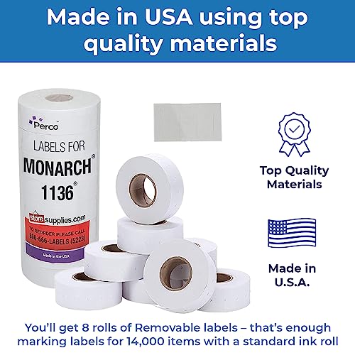 Removable Adhesives White Labels for Monarch 1136 - Store Supplies