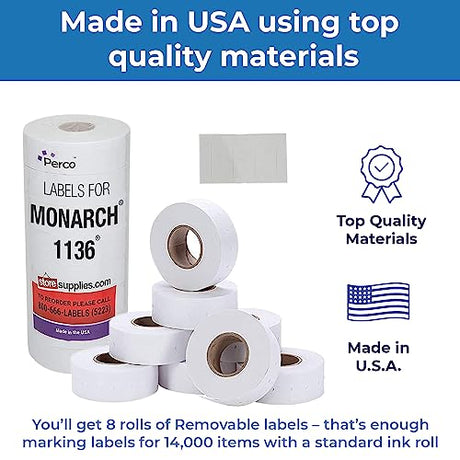 Removable Adhesives White Labels for Monarch 1136 - Store Supplies