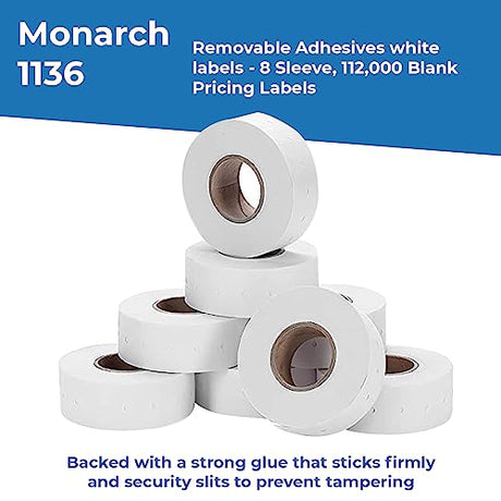 Removable Adhesives White Labels for Monarch 1136 - Store Supplies